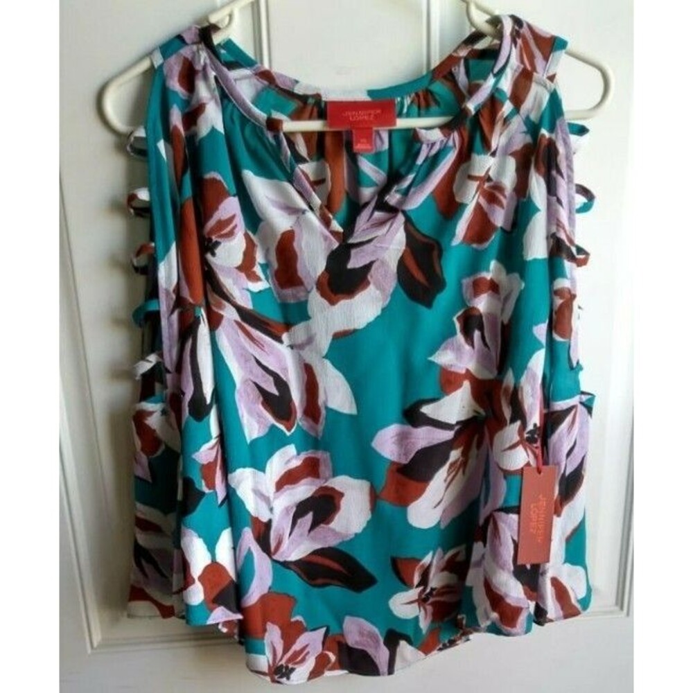 Jennifer Lopez Blouse Women's XS Teal Floral JLo